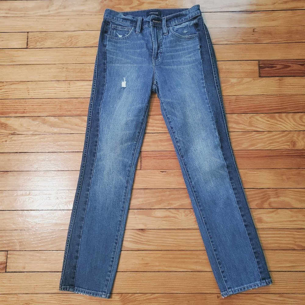 J Crew NWOT "Sample" High Waist VTG Straight Two-Toned Panels Distressed Sz 25